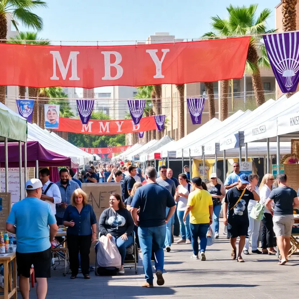 A lively scene from weekend events in Phoenix with families enjoying activities and local products.