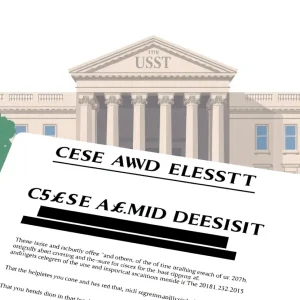 Government building with a cease and desist order sign
