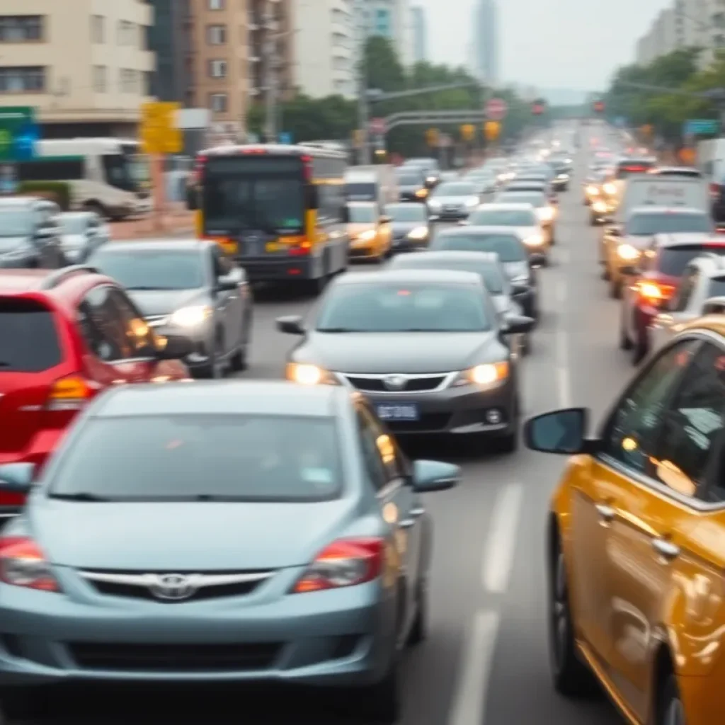 Traffic scene demonstrating road rage