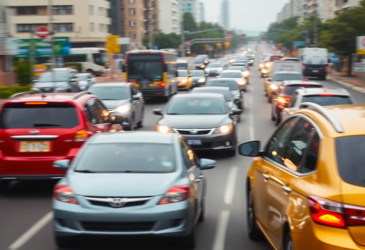 Traffic scene demonstrating road rage