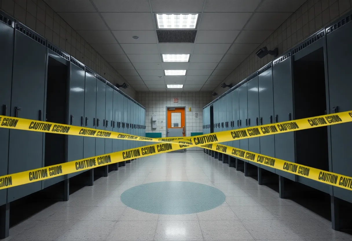 Empty school changing room with hidden cameras