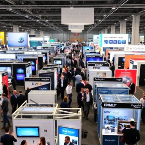 Exhibition booths at SEMICON West 2025 showcasing microelectronics