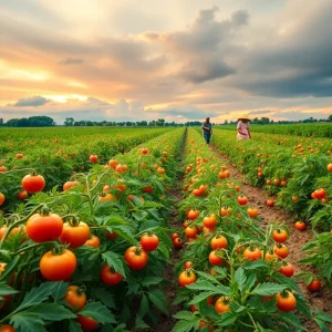Agricultural workers harvesting tomatoes in Arizona