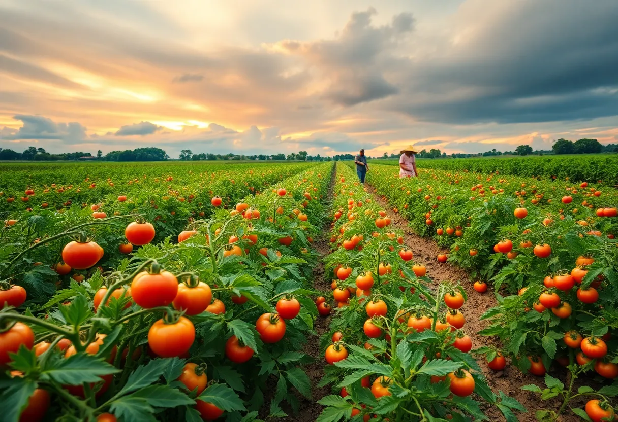 Agricultural workers harvesting tomatoes in Arizona