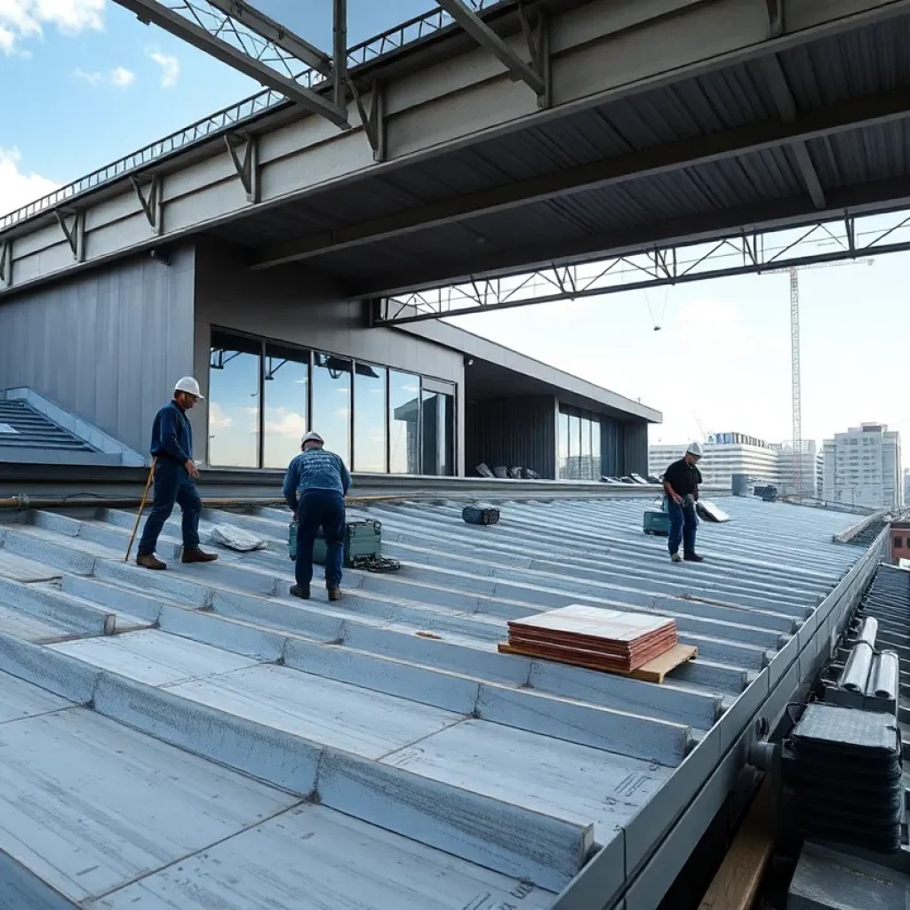 TopBuild workers on a commercial roofing project