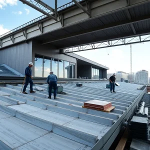 TopBuild workers on a commercial roofing project