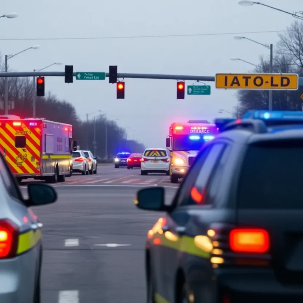 Emergency response vehicles at a traffic accident site