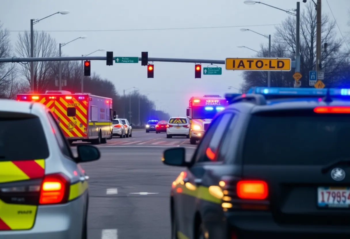 Emergency response vehicles at a traffic accident site