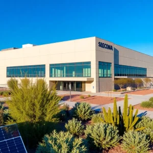 Overview of TSMC's semiconductor fabrication facility in Arizona with solar panels present.