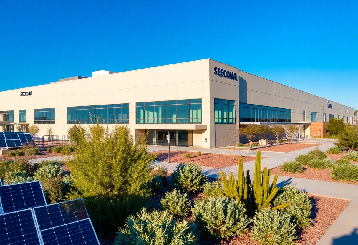 Overview of TSMC's semiconductor fabrication facility in Arizona with solar panels present.