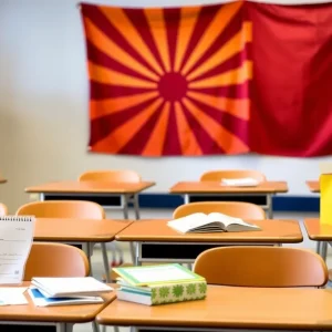 Classroom with empty desks representing unspent education vouchers in Arizona
