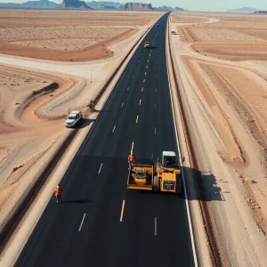 Construction workers paving the US 93 highway