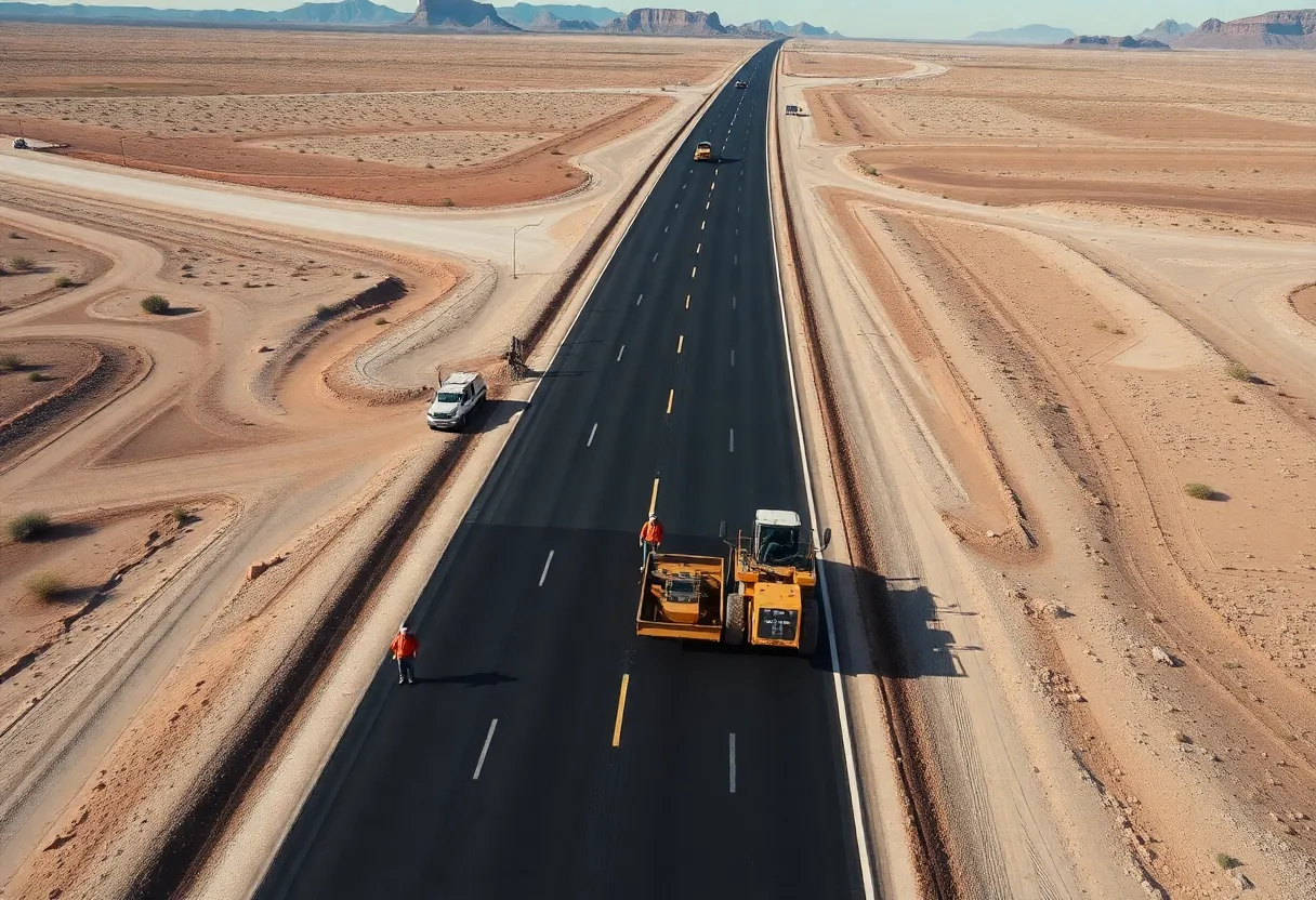 Construction workers paving the US 93 highway