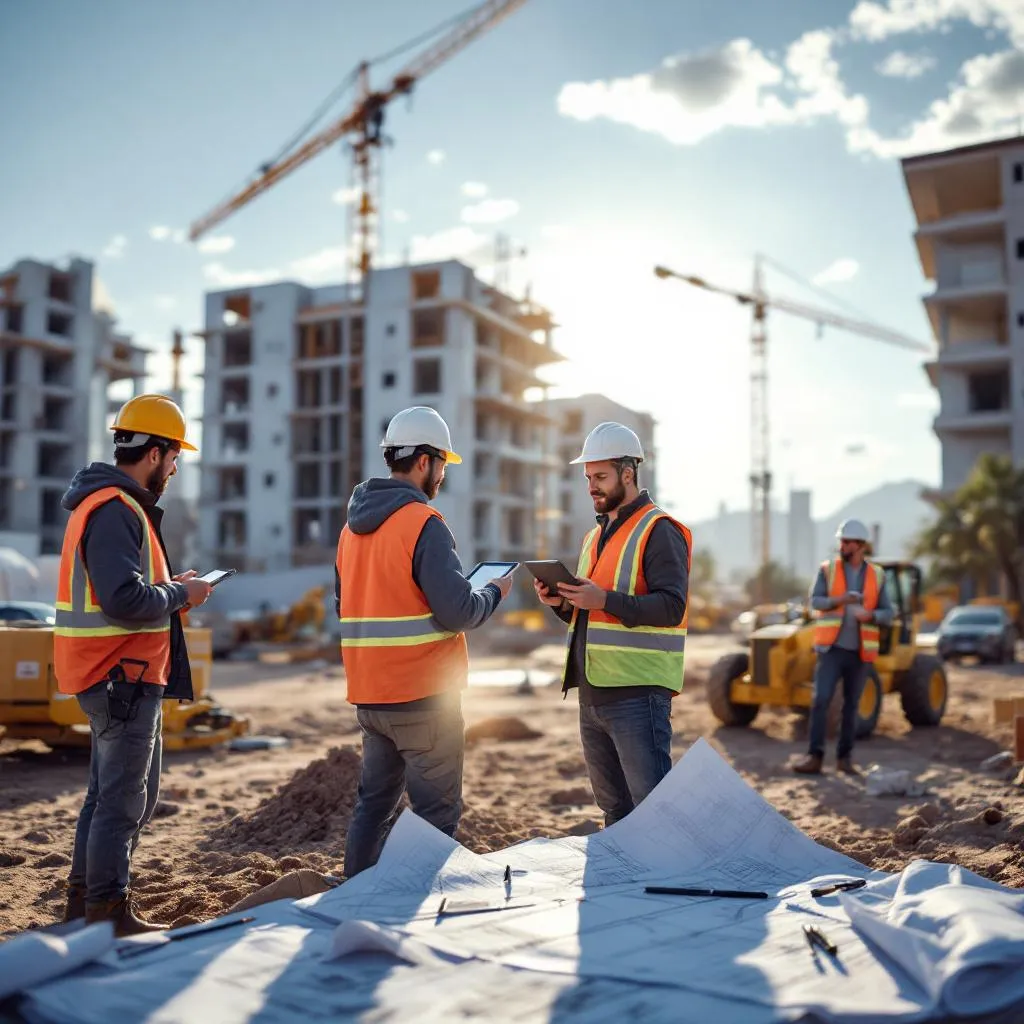 Workers at a construction site in Phoenix using ERP technology.