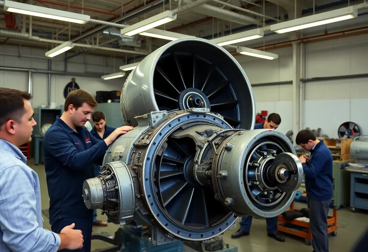 Students engaged in hands-on aircraft mechanics training