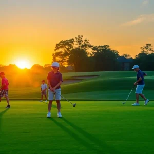 Young golfers competing at a scenic golf course