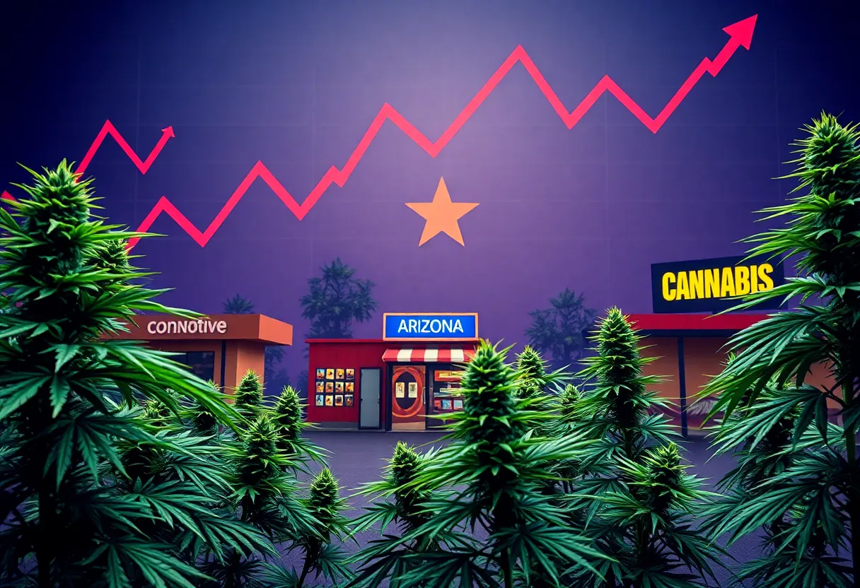 Cannabis plants and dispensaries in Arizona representing sales decline