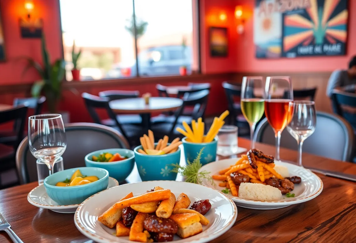 A beautifully arranged table set for a three-course meal in an Arizona restaurant during Chef's Week.