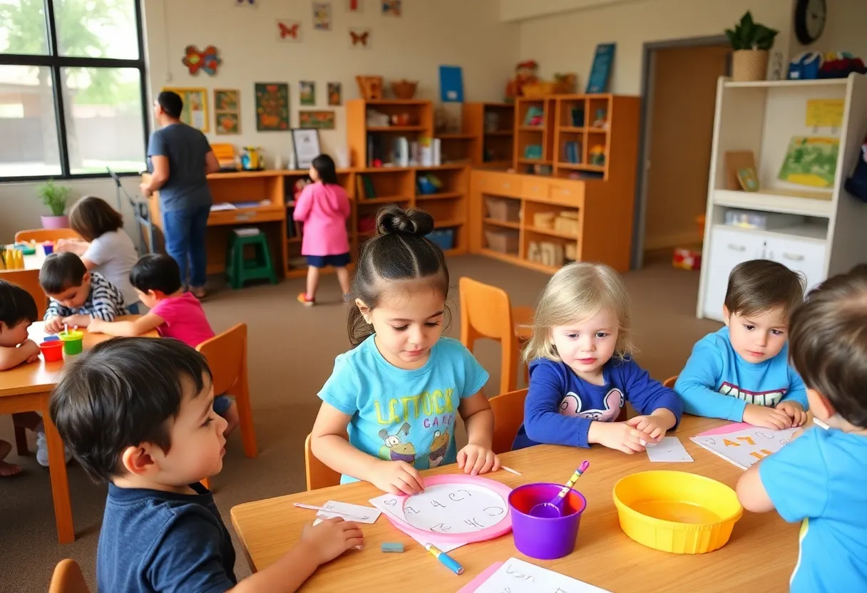 Children engaged in educational activities at a child care center