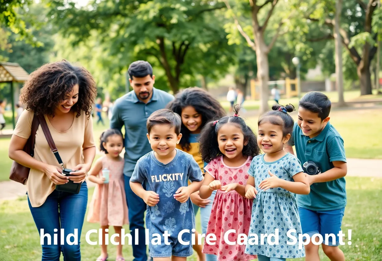 Families enjoying time in a park, highlighting child care support
