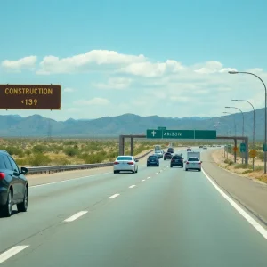 Cars traveling on an Arizona highway during Labor Day weekend.