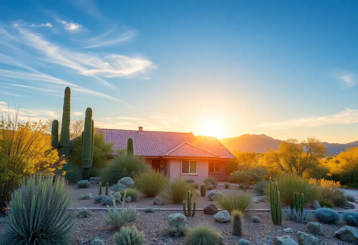 A sunny Arizona landscape featuring a house, symbolizing home insurance benefits