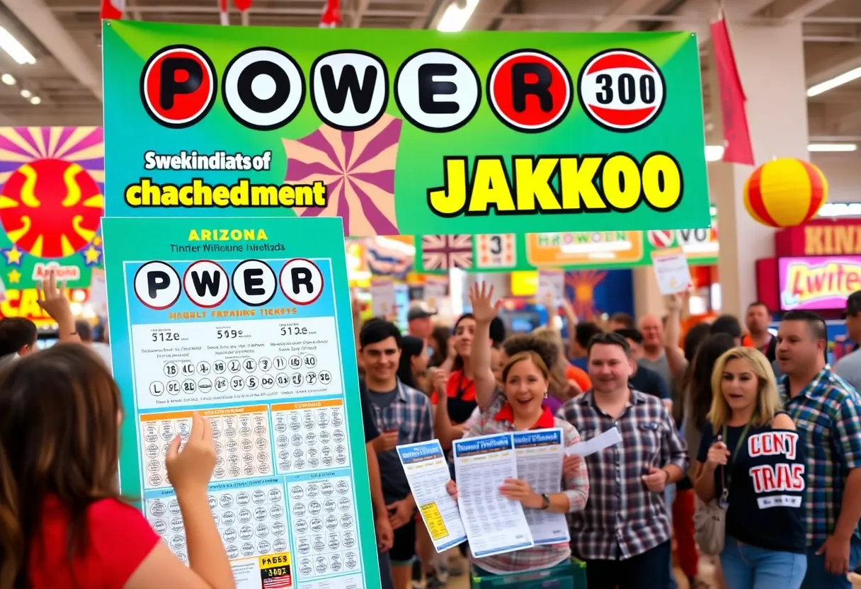 Vibrant display of lottery tickets for Arizona Powerball