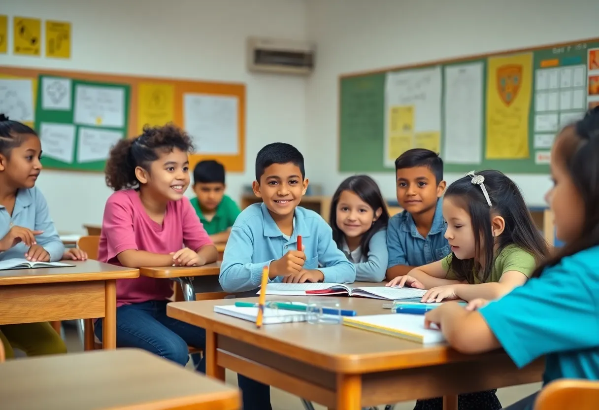 Students actively engaged in educational activities in a classroom setting