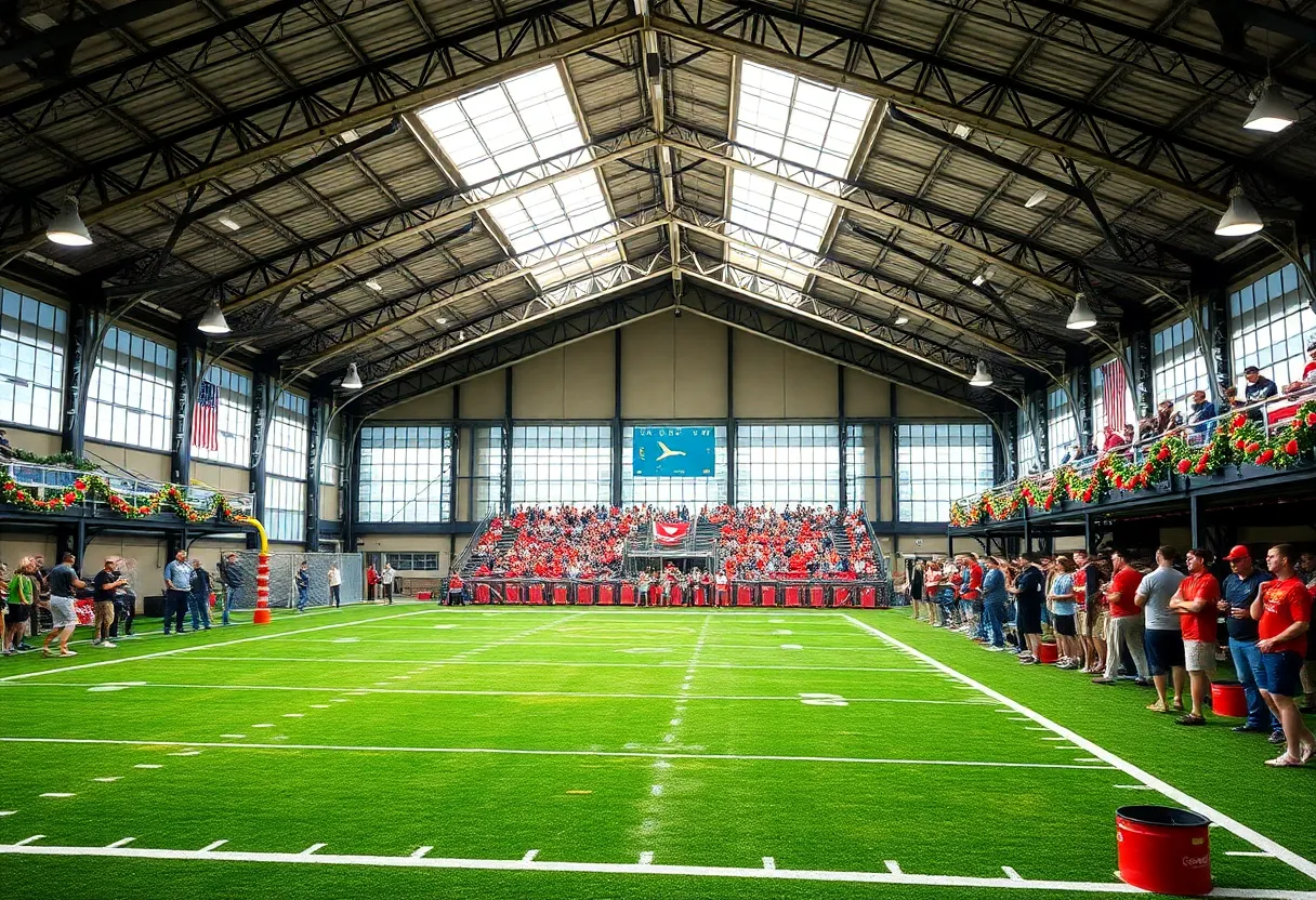 Arizona State University indoor practice facility with a lively atmosphere