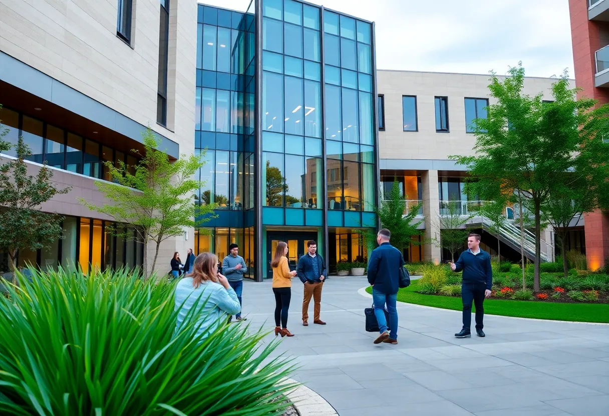 Students at Arizona State University discussing real estate concepts.