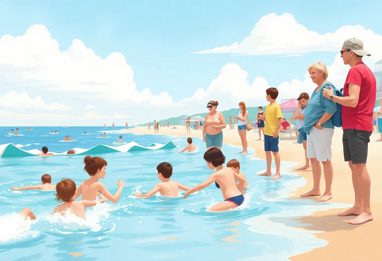 Parents vigilance at the beach watching children swim.