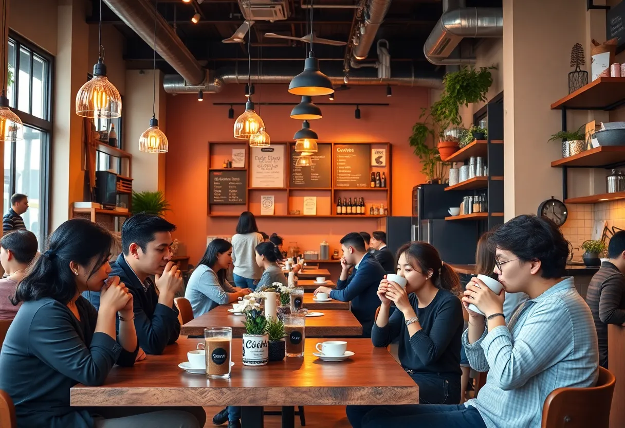 Interior of Black Rock Coffee Bar with customers