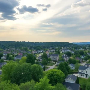 A scenic view of homes in Chattanooga with mountains in the background