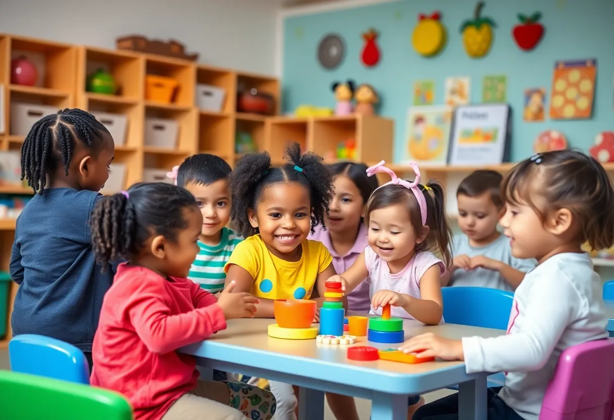 Children playing in a vibrant child care environment