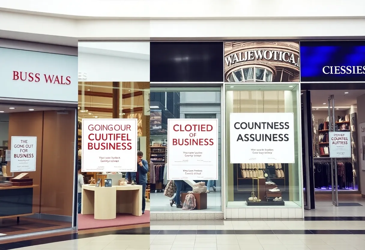 Closed Claire's store with signage indicating bankruptcy