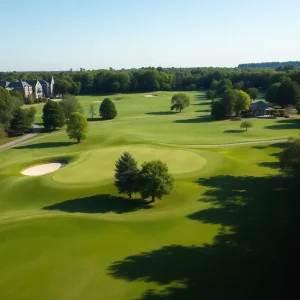 Beautiful landscape of Club West Golf Course in Phoenix with green grass and trees