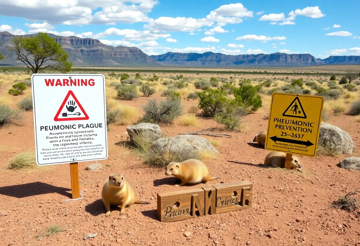 A rural landscape in Coconino County focusing on prairie dog habitats and public health warnings.