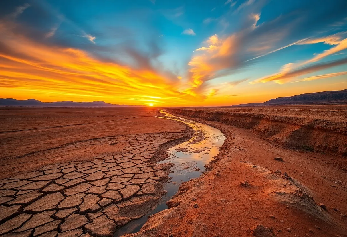Dry Colorado Riverbed under a sunset sky