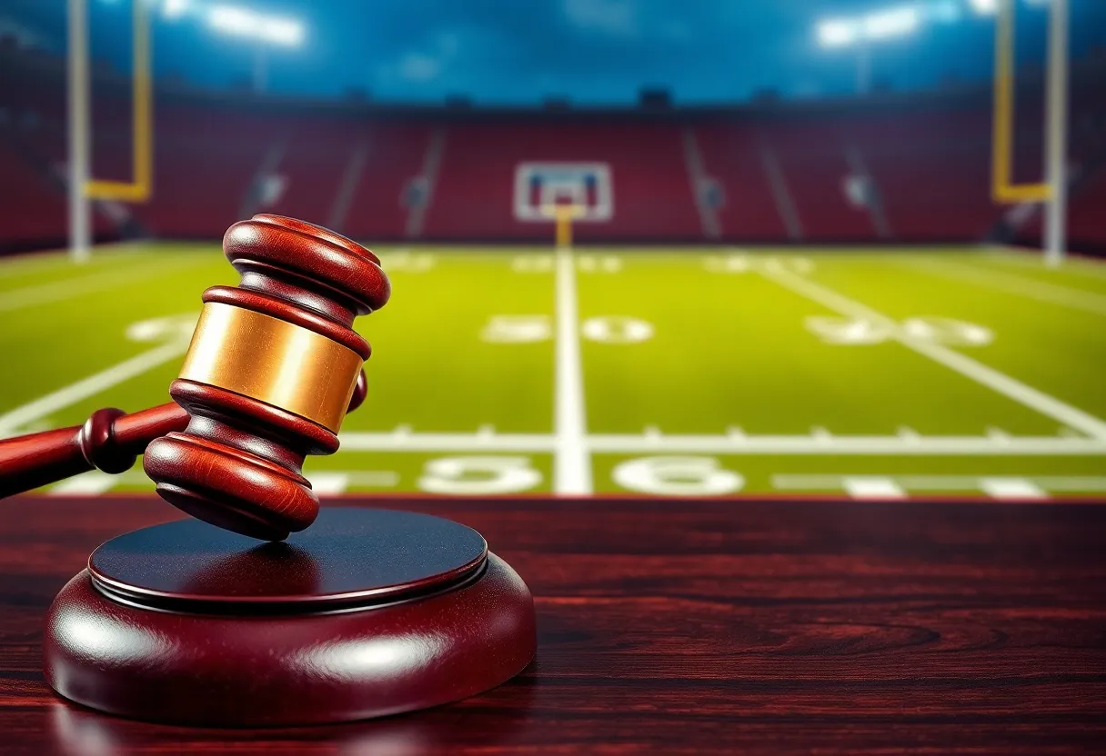 Courtroom scene with a gavel representing legal proceedings in sports
