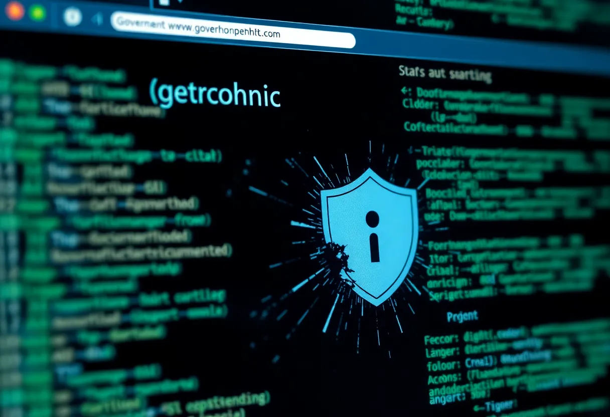 Visual representation of a cyberattack affecting a government website.