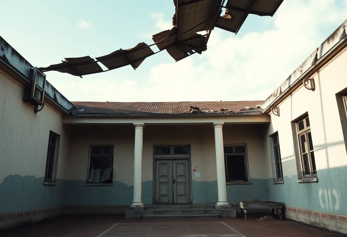 Damaged school building in Arizona highlighting funding issues