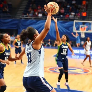 Players in action during a WNBA game