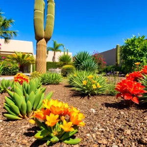 A colorful Phoenix garden demonstrating efficient watering techniques