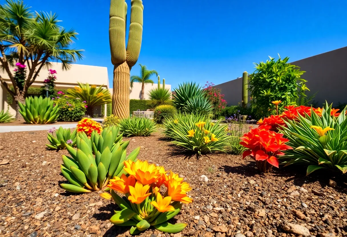 A colorful Phoenix garden demonstrating efficient watering techniques