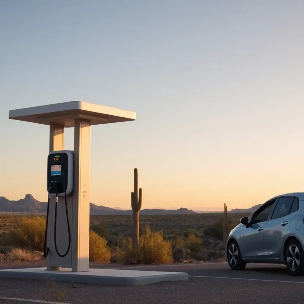 Electric vehicle charging station in a desert landscape of Arizona