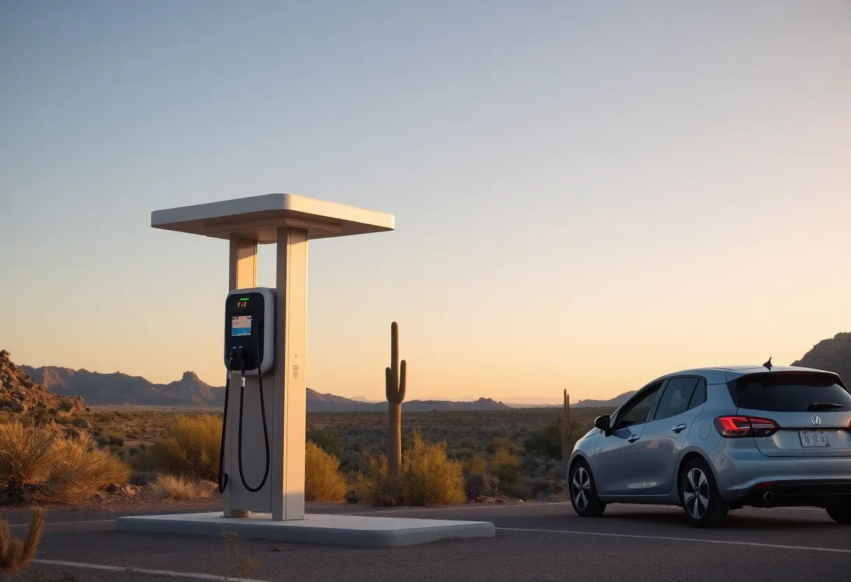 Electric vehicle charging station in a desert landscape of Arizona