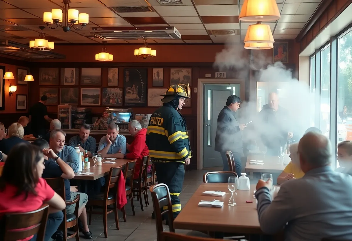 Firefighters at Elephante Restaurant during kitchen fire response