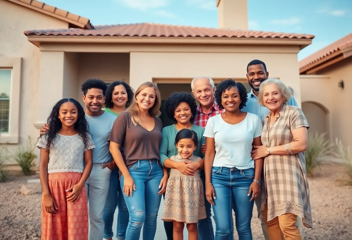 Celebrating families in front of their new home in Arizona
