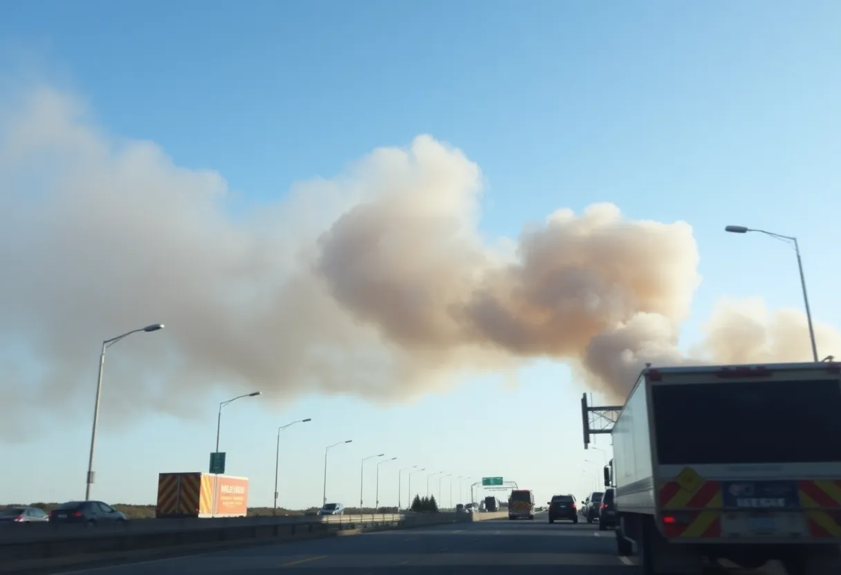 Fire crews extinguishing a fire near Interstate 10