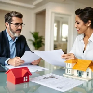 First-time home buyer discussing closing documents with real estate agent